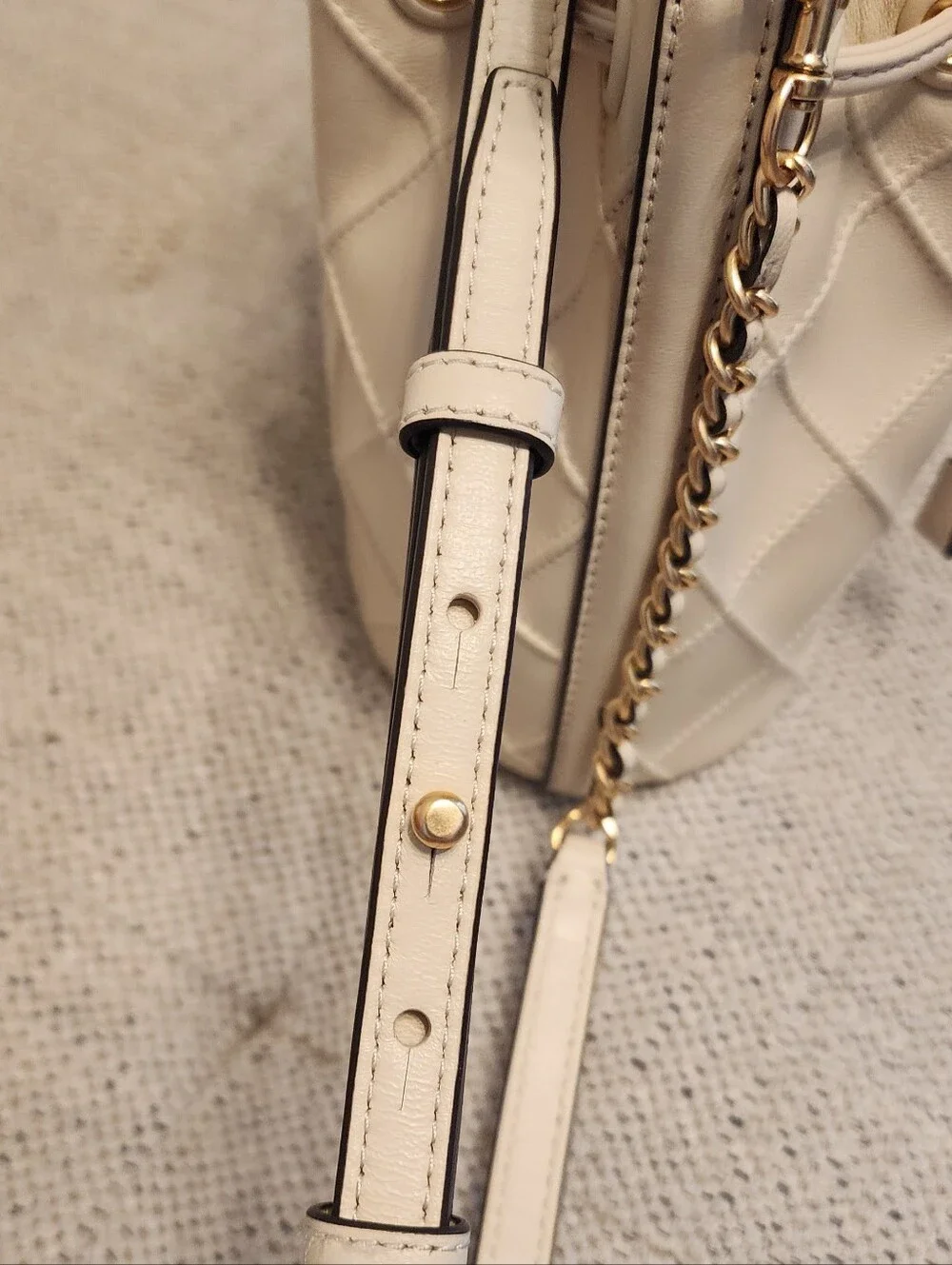 Tory Burch Cream Quilted Drawstring Bucket Bag